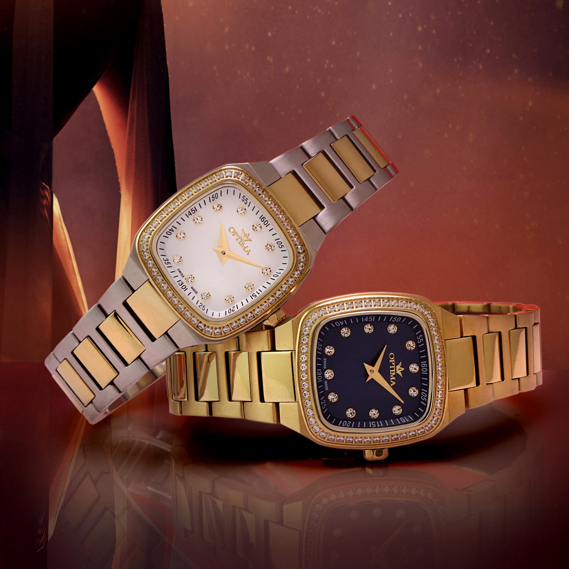 Fantasy, orange lighting and silhouette of woman with stylish dr Optima tableau A